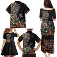Samoa Siapo Polynesian Art Family Matching Puletasi and Hawaiian Shirt Tropical Flowers and Tatau Pattern Brown LT03 - Polynesian Pride