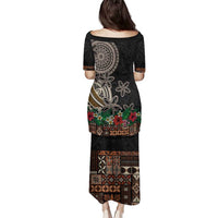 Samoa Siapo Polynesian Art Family Matching Puletasi and Hawaiian Shirt Tropical Flowers and Tatau Pattern Brown LT03 - Polynesian Pride