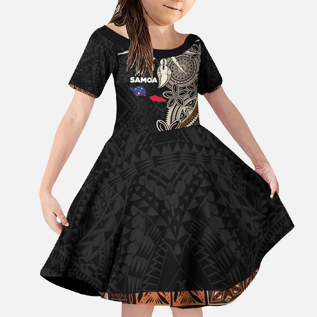 Samoa Siapo Polynesian Art Family Matching Short Sleeve Bodycon Dress and Hawaiian Shirt Tropical Flowers and Tatau Pattern Brown LT03 Daughter's Dress Brown - Polynesian Pride