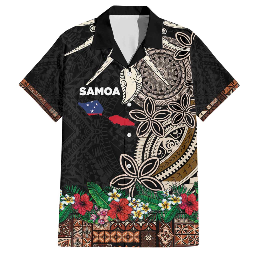 Samoa Siapo Polynesian Art Family Matching Short Sleeve Bodycon Dress and Hawaiian Shirt Tropical Flowers and Tatau Pattern Brown LT03 Dad's Shirt - Short Sleeve Brown - Polynesian Pride