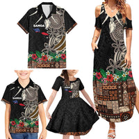 Samoa Siapo Polynesian Art Family Matching Summer Maxi Dress and Hawaiian Shirt Tropical Flowers and Tatau Pattern Brown LT03 - Polynesian Pride