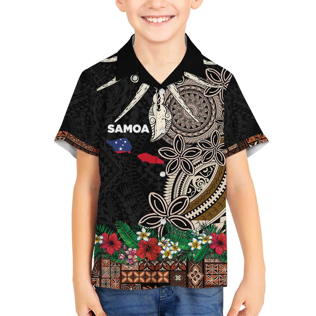 Samoa Siapo Polynesian Art Family Matching Summer Maxi Dress and Hawaiian Shirt Tropical Flowers and Tatau Pattern Brown LT03 Son's Shirt Brown - Polynesian Pride