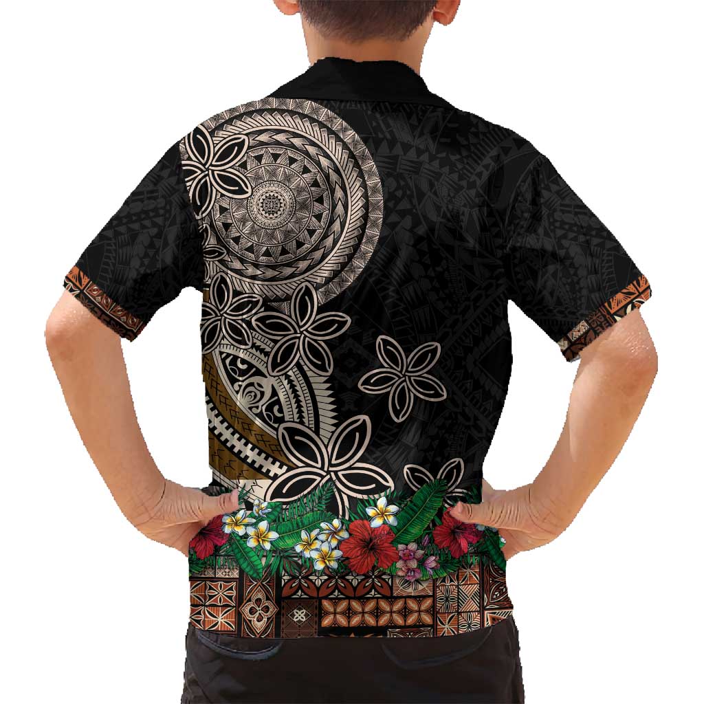 Samoa Siapo Polynesian Art Family Matching Tank Maxi Dress and Hawaiian Shirt Tropical Flowers and Tatau Pattern Brown LT03 - Polynesian Pride