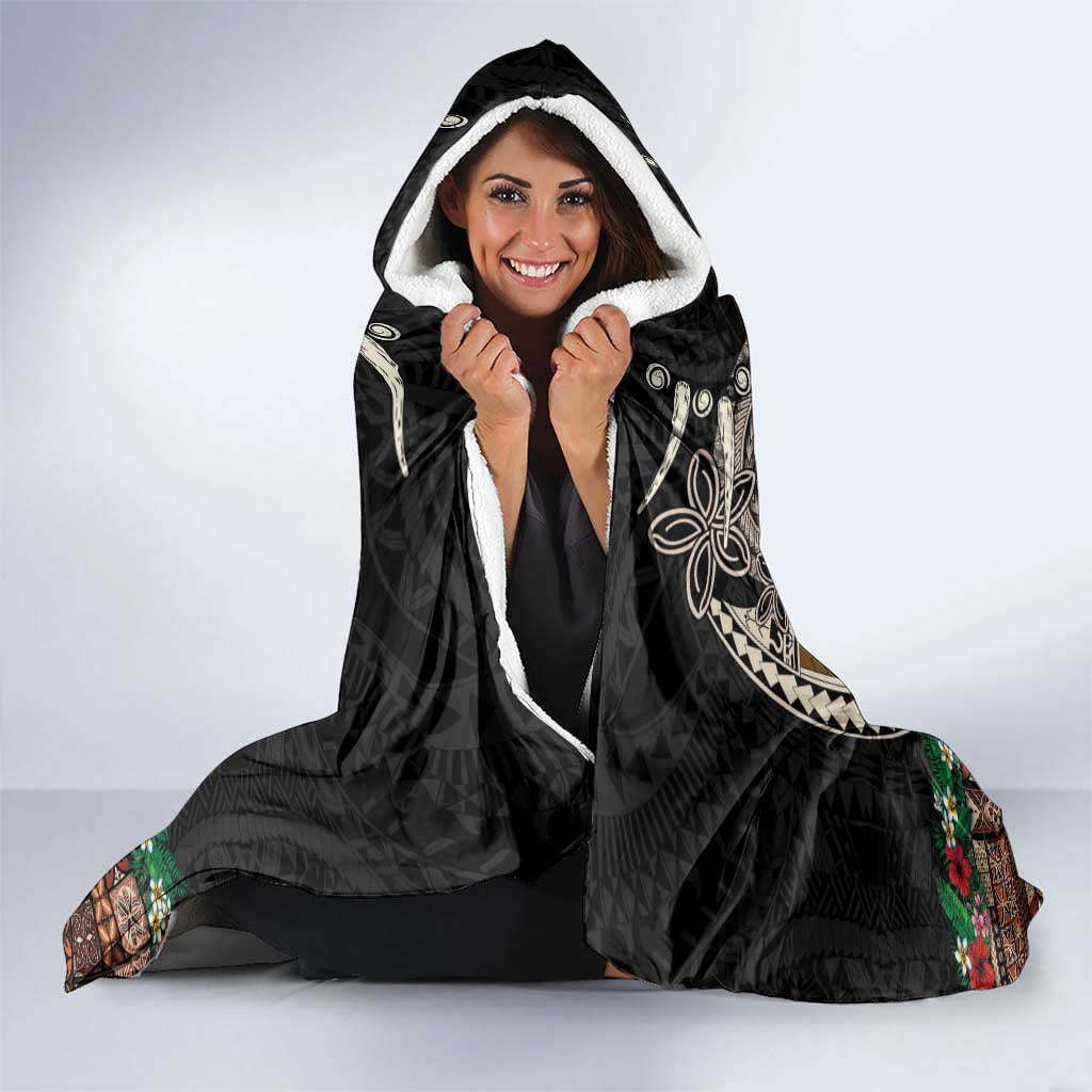 Samoa Siapo Polynesian Art Hooded Blanket Tropical Flowers and Tatau Pattern Brown