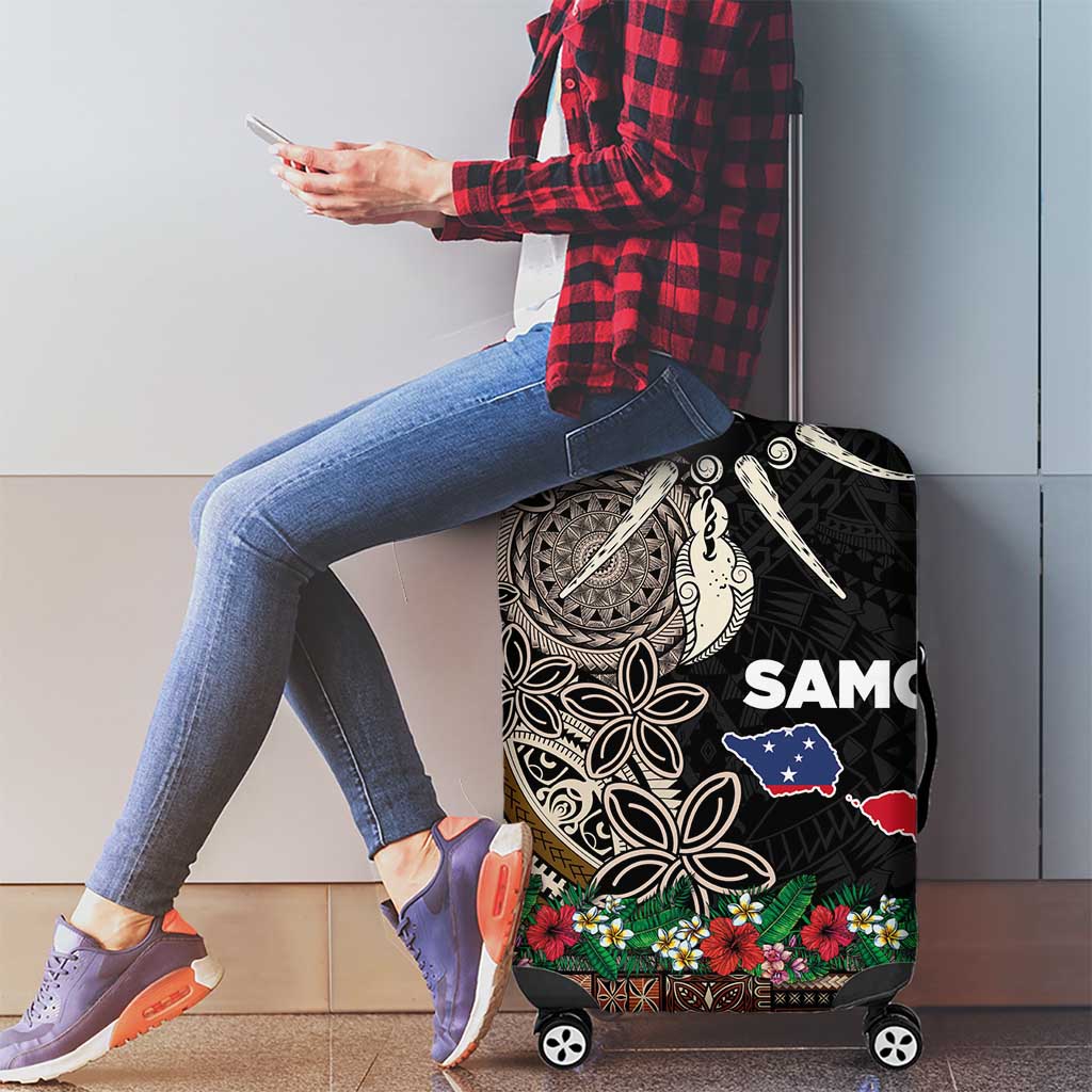 Samoa Siapo Polynesian Art Luggage Cover Tropical Flowers and Tatau Pattern Brown