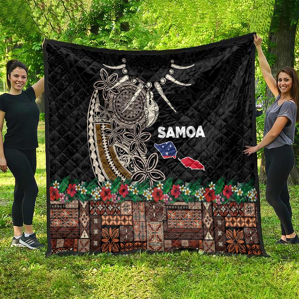 Samoa Siapo Polynesian Art Quilt Tropical Flowers and Tatau Pattern Brown