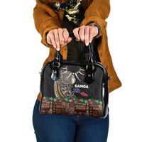 Samoa Siapo Polynesian Art Shoulder Handbag Tropical Flowers and Tatau Pattern Brown