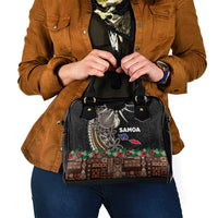 Samoa Siapo Polynesian Art Shoulder Handbag Tropical Flowers and Tatau Pattern Brown