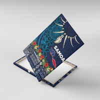 Samoa Siapo Polynesian Art Canvas Wall Art Tropical Flowers and Tatau Pattern Navy