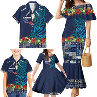 Samoa Siapo Polynesian Art Family Matching Mermaid Dress and Hawaiian Shirt Tropical Flowers and Tatau Pattern Navy LT03 - Polynesian Pride