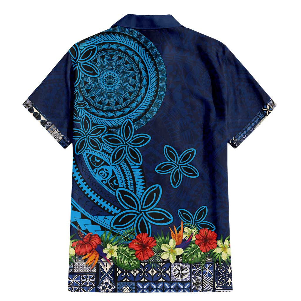 Samoa Siapo Polynesian Art Family Matching Mermaid Dress and Hawaiian Shirt Tropical Flowers and Tatau Pattern Navy LT03 - Polynesian Pride