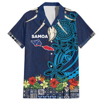 Samoa Siapo Polynesian Art Family Matching Summer Maxi Dress and Hawaiian Shirt Tropical Flowers and Tatau Pattern Navy LT03 Dad's Shirt - Short Sleeve Navy - Polynesian Pride