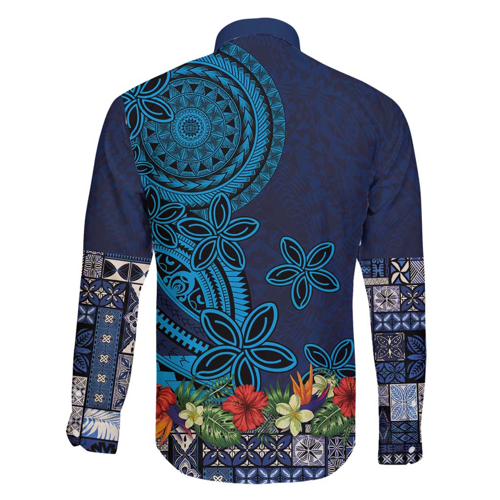 Samoa Siapo Polynesian Art Family Matching Summer Maxi Dress and Hawaiian Shirt Tropical Flowers and Tatau Pattern Navy LT03 - Polynesian Pride