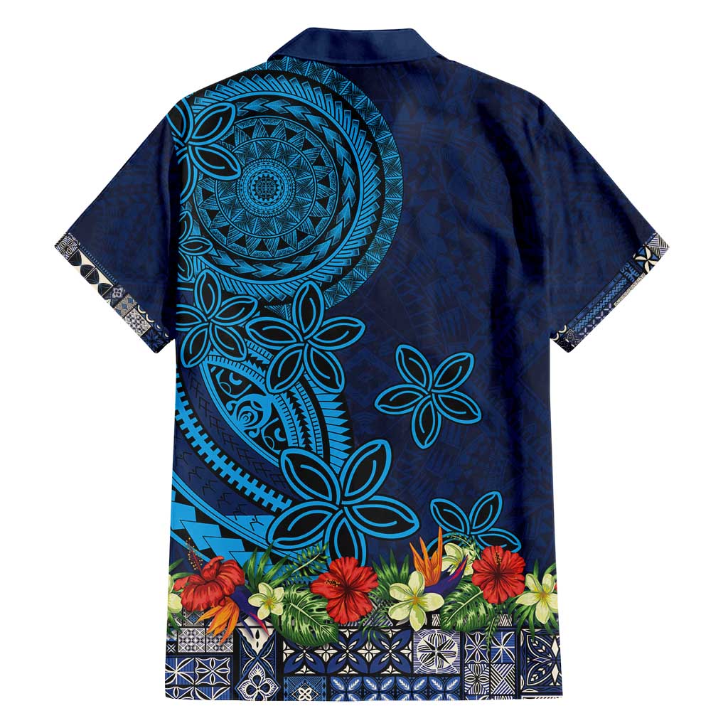 Samoa Siapo Polynesian Art Family Matching Tank Maxi Dress and Hawaiian Shirt Tropical Flowers and Tatau Pattern Navy LT03 - Polynesian Pride