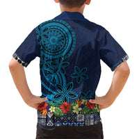 Samoa Siapo Polynesian Art Hawaiian Shirt Tropical Flowers and Tatau Pattern Navy