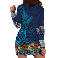Samoa Siapo Polynesian Art Hoodie Dress Tropical Flowers and Tatau Pattern Navy LT03 - Polynesian Pride