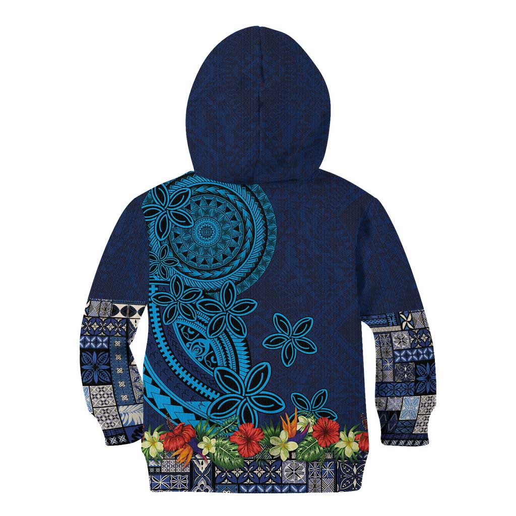 Samoa Siapo Polynesian Art Kid Hoodie Tropical Flowers and Tatau Pattern Navy
