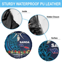 Samoa Siapo Polynesian Art Spare Tire Cover Tropical Flowers and Tatau Pattern Navy