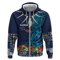 Samoa Siapo Polynesian Art Zip Hoodie Tropical Flowers and Tatau Pattern Navy LT03 Zip Hoodie Navy - Polynesian Pride