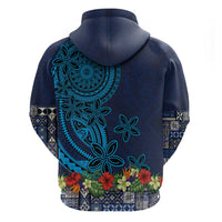 Samoa Siapo Polynesian Art Zip Hoodie Tropical Flowers and Tatau Pattern Navy LT03 - Polynesian Pride
