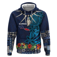 Samoa Siapo Polynesian Art Zip Hoodie Tropical Flowers and Tatau Pattern Navy LT03 Pullover Hoodie Navy - Polynesian Pride