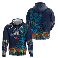 Samoa Siapo Polynesian Art Zip Hoodie Tropical Flowers and Tatau Pattern Navy LT03 - Polynesian Pride