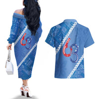 Samoa Independence Day Couples Matching Off The Shoulder Long Sleeve Dress and Hawaiian Shirt Anniversary 63th-Siapo Art LT03 - Polynesian Pride