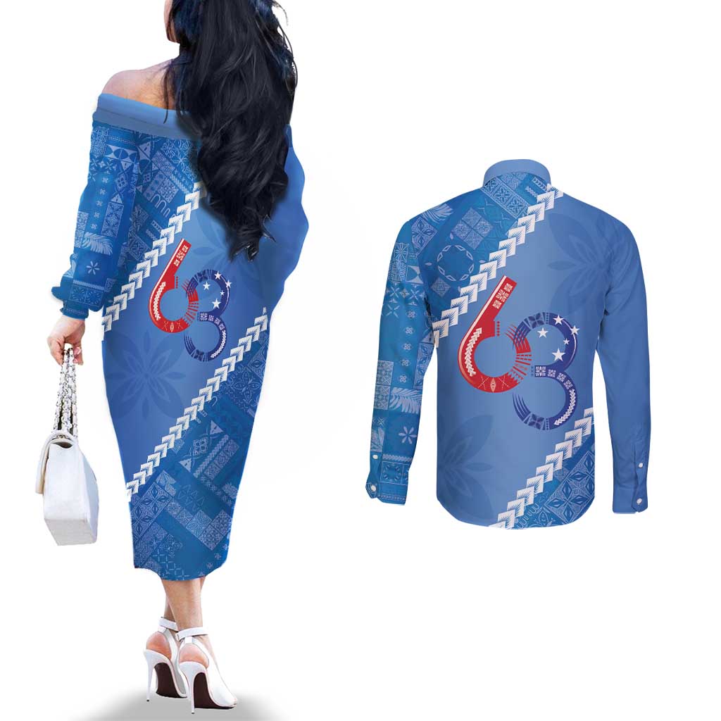 Samoa Independence Day Couples Matching Off The Shoulder Long Sleeve Dress and Long Sleeve Button Shirt Anniversary 63th-Siapo Art