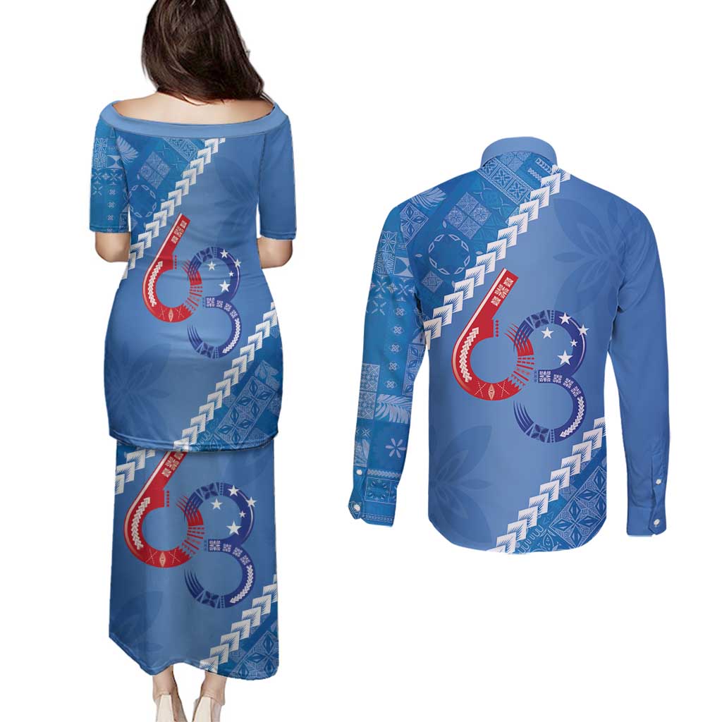 Samoa Independence Day Couples Matching Puletasi and Long Sleeve Button Shirt Anniversary 63th-Siapo Art