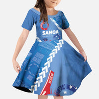 Samoa Independence Day Family Matching Long Sleeve Bodycon Dress and Hawaiian Shirt Anniversary 63th-Siapo Art LT03 Daughter's Dress Blue - Polynesian Pride