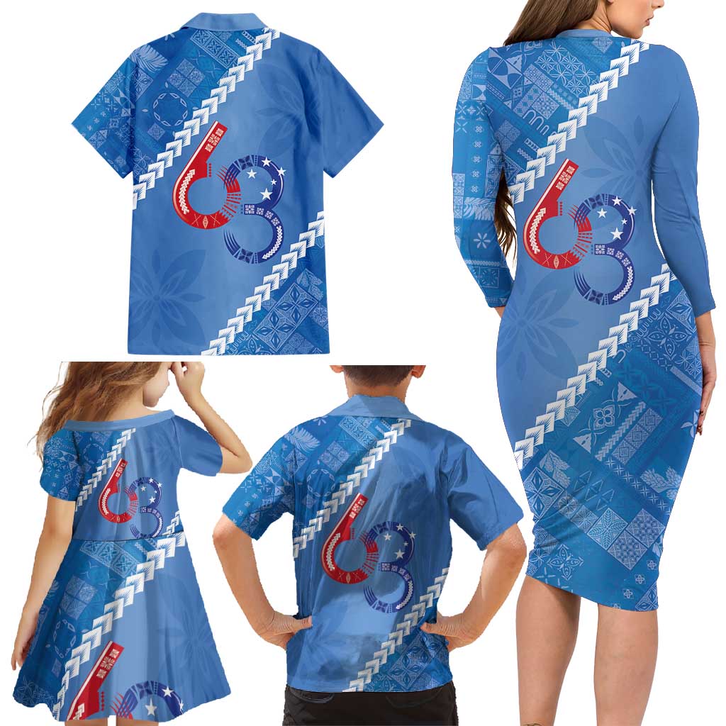 Samoa Independence Day Family Matching Long Sleeve Bodycon Dress and Hawaiian Shirt Anniversary 63th-Siapo Art LT03 - Polynesian Pride