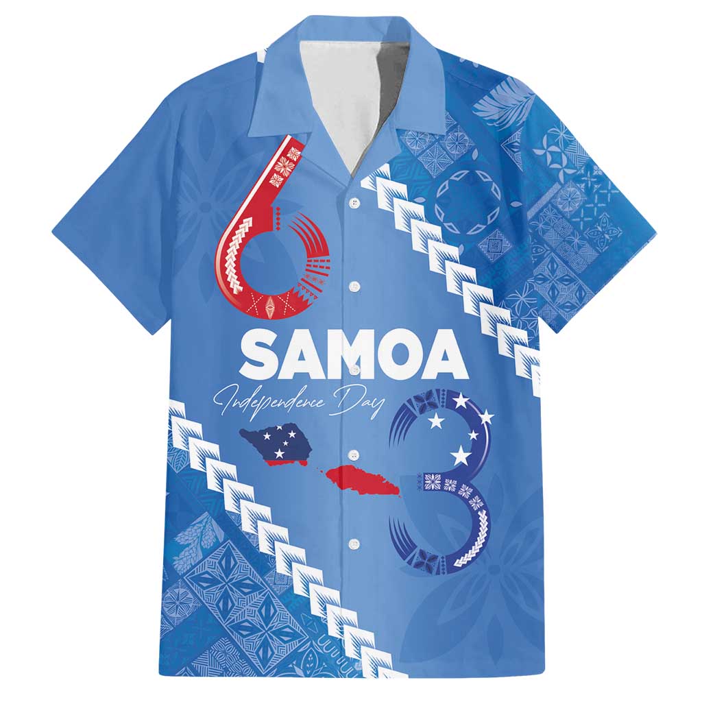 Samoa Independence Day Family Matching Long Sleeve Bodycon Dress and Hawaiian Shirt Anniversary 63th-Siapo Art LT03 Dad's Shirt - Short Sleeve Blue - Polynesian Pride