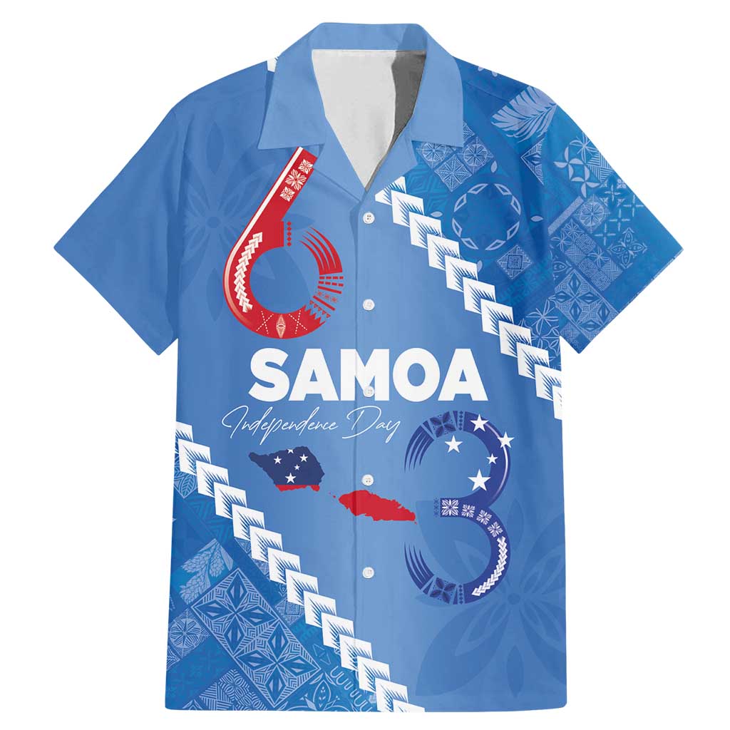 Samoa Independence Day Family Matching Mermaid Dress and Hawaiian Shirt Anniversary 63th-Siapo Art LT03 Dad's Shirt - Short Sleeve Blue - Polynesian Pride