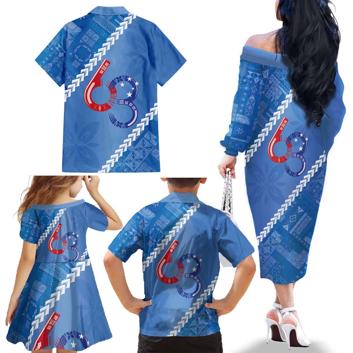 Samoa Independence Day Family Matching Off The Shoulder Long Sleeve Dress and Hawaiian Shirt Anniversary 63th-Siapo Art LT03 - Polynesian Pride