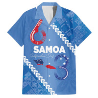 Samoa Independence Day Family Matching Off The Shoulder Long Sleeve Dress and Hawaiian Shirt Anniversary 63th-Siapo Art LT03 Dad's Shirt - Short Sleeve Blue - Polynesian Pride