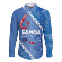 Samoa Independence Day Family Matching Off The Shoulder Long Sleeve Dress and Hawaiian Shirt Anniversary 63th-Siapo Art LT03 Dad's Shirt - Long Sleeve Blue - Polynesian Pride