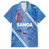Samoa Independence Day Family Matching Short Sleeve Bodycon Dress and Hawaiian Shirt Anniversary 63th-Siapo Art LT03 Dad's Shirt - Short Sleeve Blue - Polynesian Pride