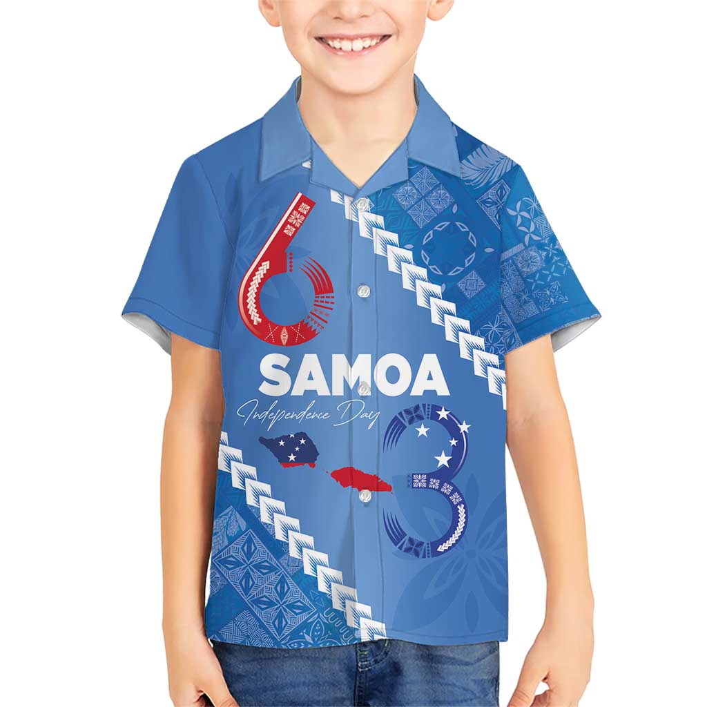 Samoa Independence Day Family Matching Short Sleeve Bodycon Dress and Hawaiian Shirt Anniversary 63th-Siapo Art LT03 Son's Shirt Blue - Polynesian Pride