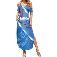 Samoa Independence Day Family Matching Summer Maxi Dress and Hawaiian Shirt Anniversary 63th-Siapo Art LT03 Mom's Dress Blue - Polynesian Pride