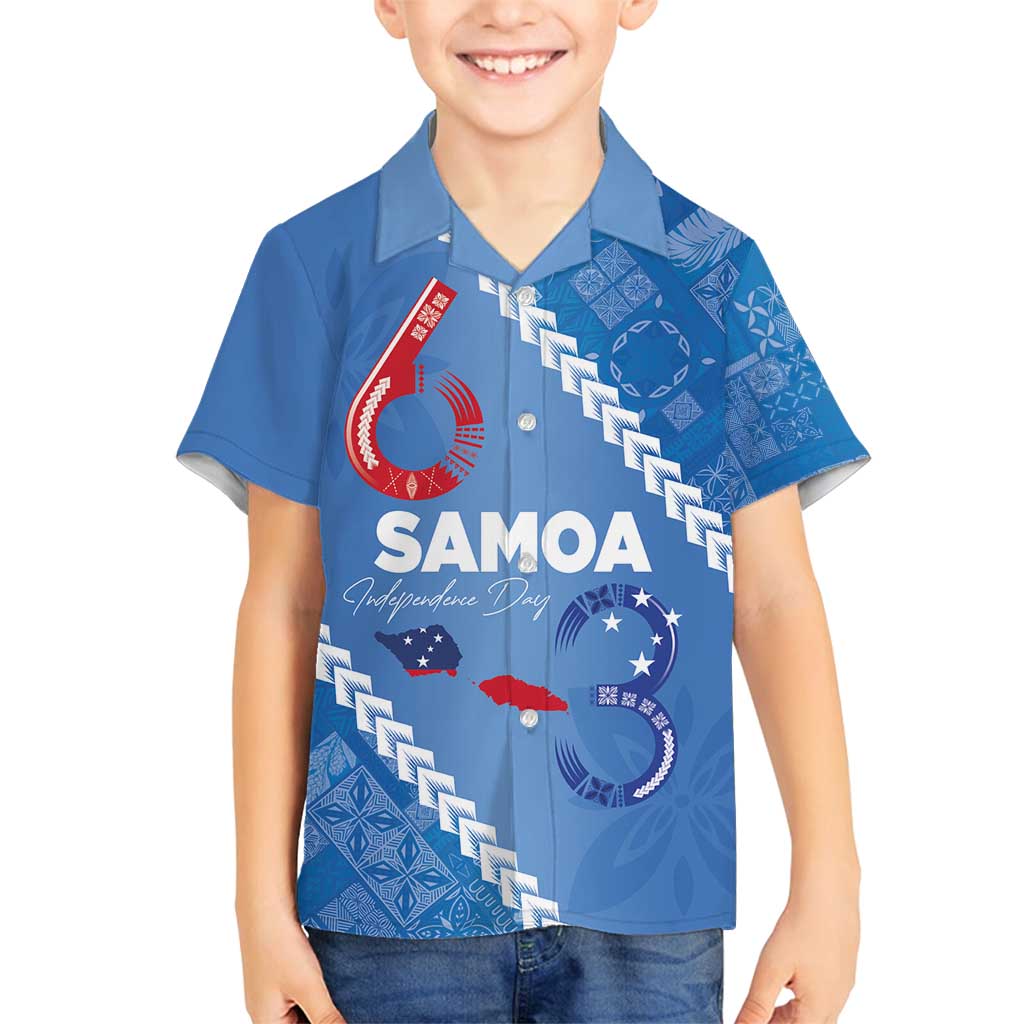 Samoa Independence Day Family Matching Summer Maxi Dress and Hawaiian Shirt Anniversary 63th-Siapo Art LT03 Son's Shirt Blue - Polynesian Pride