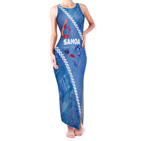 Samoa Independence Day Family Matching Tank Maxi Dress and Hawaiian Shirt Anniversary 63th-Siapo Art LT03 Mom's Dress Blue - Polynesian Pride