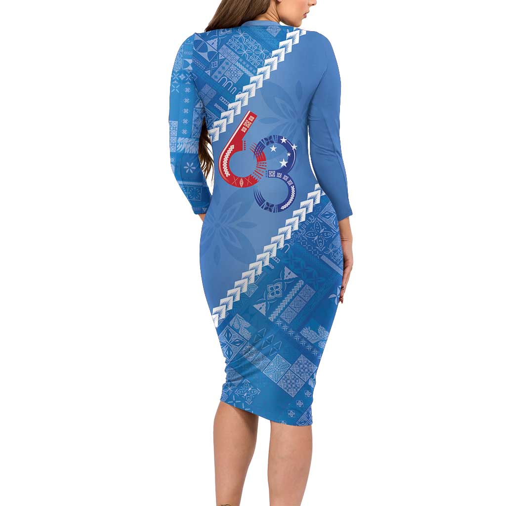 Samoa Independence Day Long Sleeve Bodycon Dress Anniversary 63th-Siapo Art LT03 - Polynesian Pride