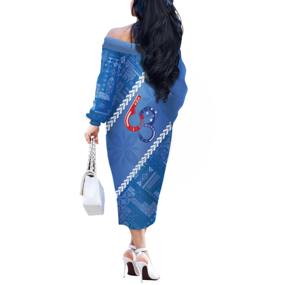 Samoa Independence Day Off The Shoulder Long Sleeve Dress Anniversary 63th-Siapo Art LT03 - Polynesian Pride