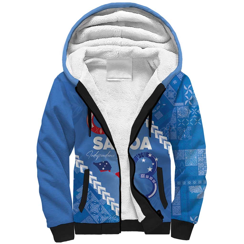 Samoa Independence Day Sherpa Hoodie Anniversary 63th-Siapo Art LT03 Unisex Blue - Polynesian Pride