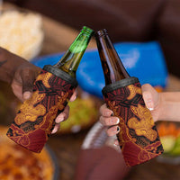 Hawaiian Volcano and Shark 4 in 1 Can Cooler Tumbler Polynesian and Hibiscus Pattern Lava Color