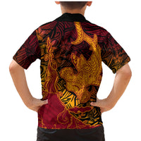 Hawaiian Volcano and Shark Family Matching Mermaid Dress and Hawaiian Shirt Polynesian and Hibiscus Pattern Lava Color LT03 - Polynesian Pride