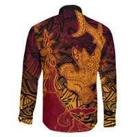 Hawaiian Volcano and Shark Family Matching Off Shoulder Maxi Dress and Hawaiian Shirt Polynesian and Hibiscus Pattern Lava Color LT03 - Polynesian Pride