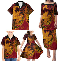 Hawaiian Volcano and Shark Family Matching Puletasi and Hawaiian Shirt Polynesian and Hibiscus Pattern Lava Color LT03 - Polynesian Pride