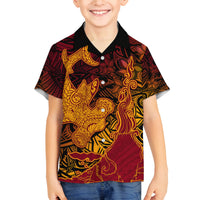 Hawaiian Volcano and Shark Family Matching Puletasi and Hawaiian Shirt Polynesian and Hibiscus Pattern Lava Color LT03 Son's Shirt Red - Polynesian Pride