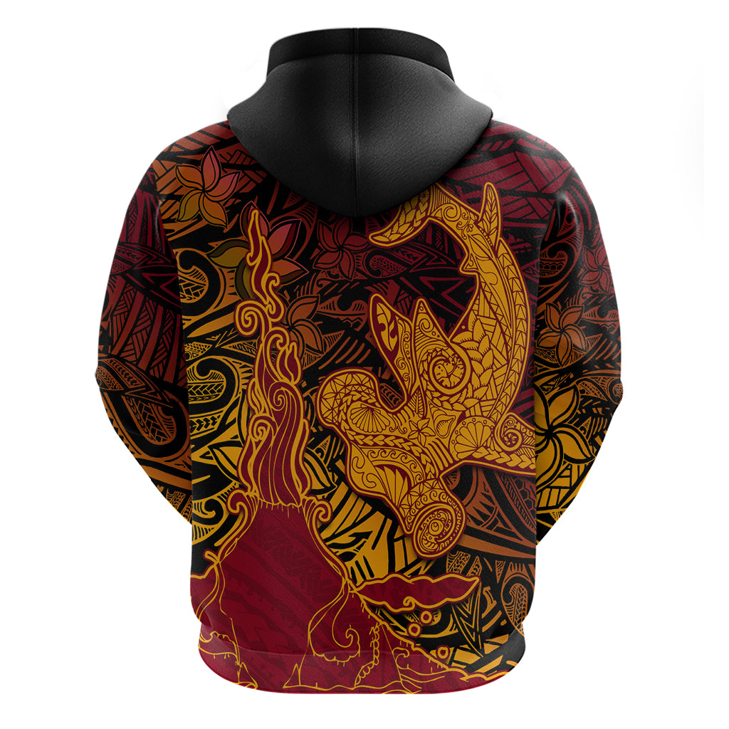 Hawaiian Volcano and Shark Hoodie Polynesian and Hibiscus Pattern Lava Color LT03 - Polynesian Pride